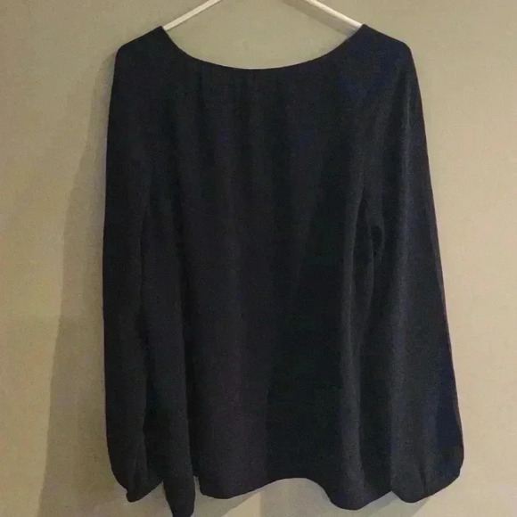 J. Jill viscose rayon embroidered flower long sleeve navy blue top women's large - Picture 5 of 6